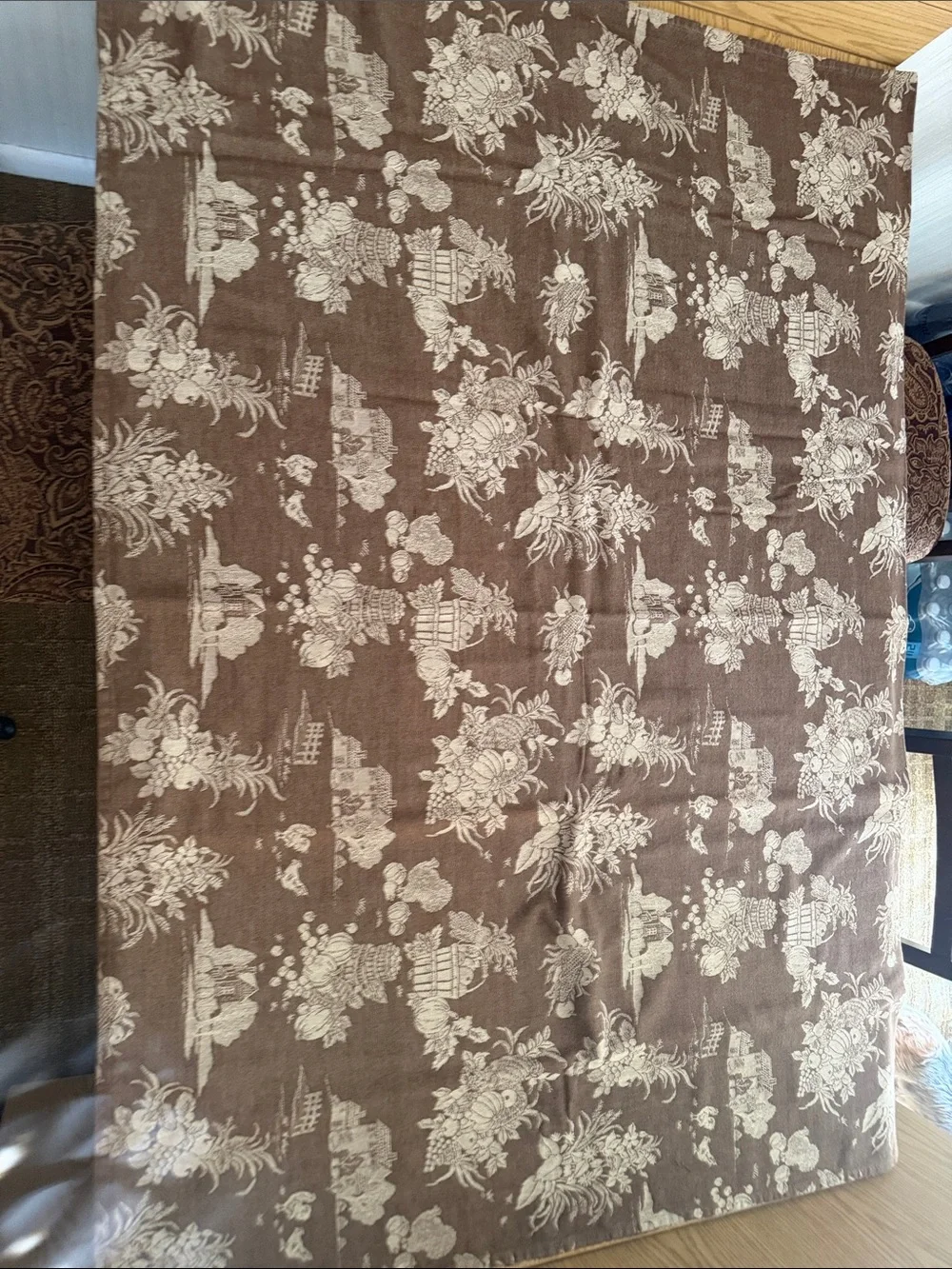 Vintage Classic Cream Harvest Toile Tablecloth -perfect for Thanksgiving 78x56